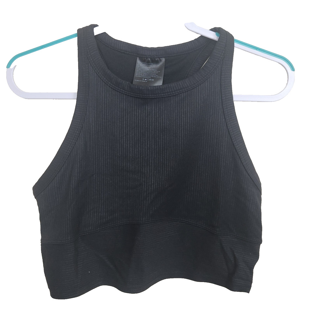 LULULEMON Black Cropped Racerback Black Tank Shelf Longline Sports Bra High Neck